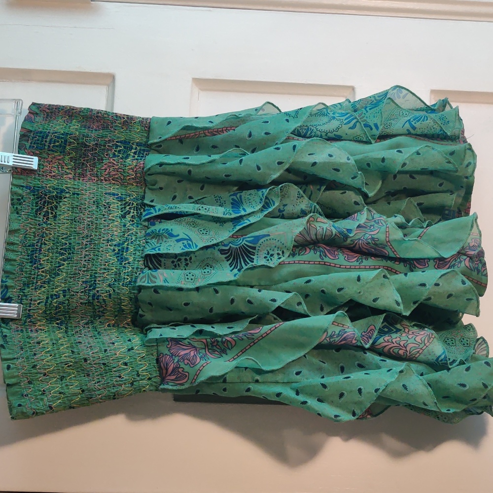 Ruffle fold waist knee length midi skirt/beach cover up in aqua green